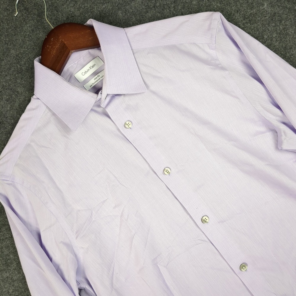 Calvin Klein Mens Slim Fit Performance Non-Iron Dress Shirt Lavender‎ 14.5 32/33